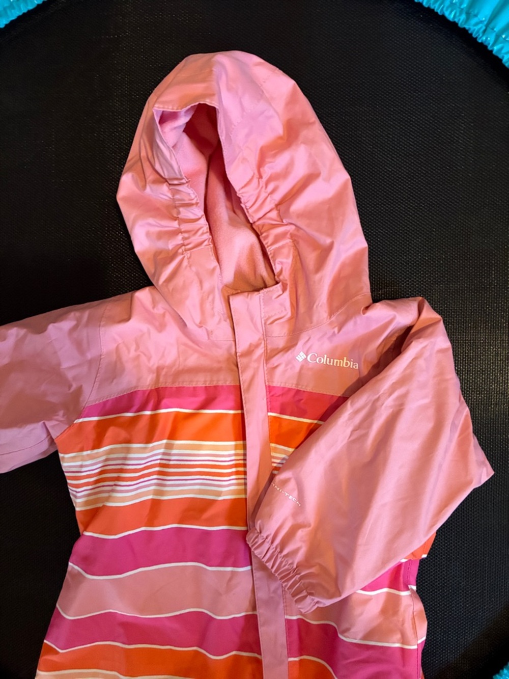 Columbia Pink, Orange & White Striped Hooded Jacket, 12-18 months Like New!!